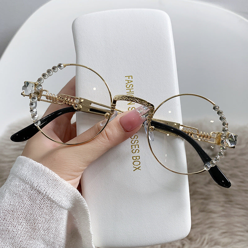 Women's fashion glasses 欧美跨境网红抖音潮款太阳镜女士开车遮阳墨镜个性圆框镶钻眼镜