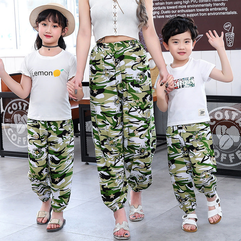 Free shipping   Summer women's mosquito pants made of cotton Thin bloomers for boys and girls Family pants Middle and small children Pajama pants