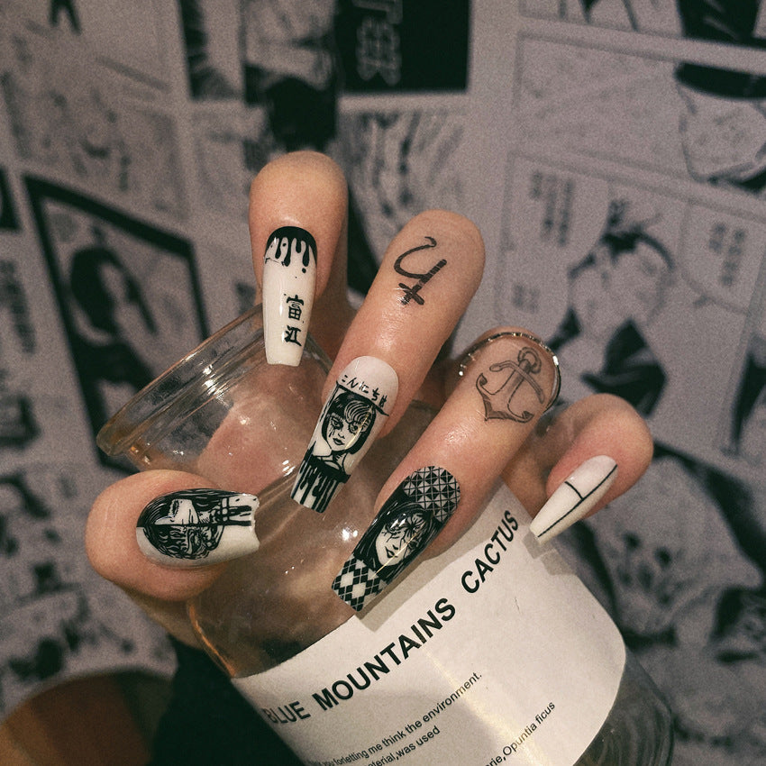Fashion  nail European and American Wearable Fake Nails Cartoon Wansheng Nail Nail Sticker Finished Detachable Nail Tip Patch Ballet Nail W8