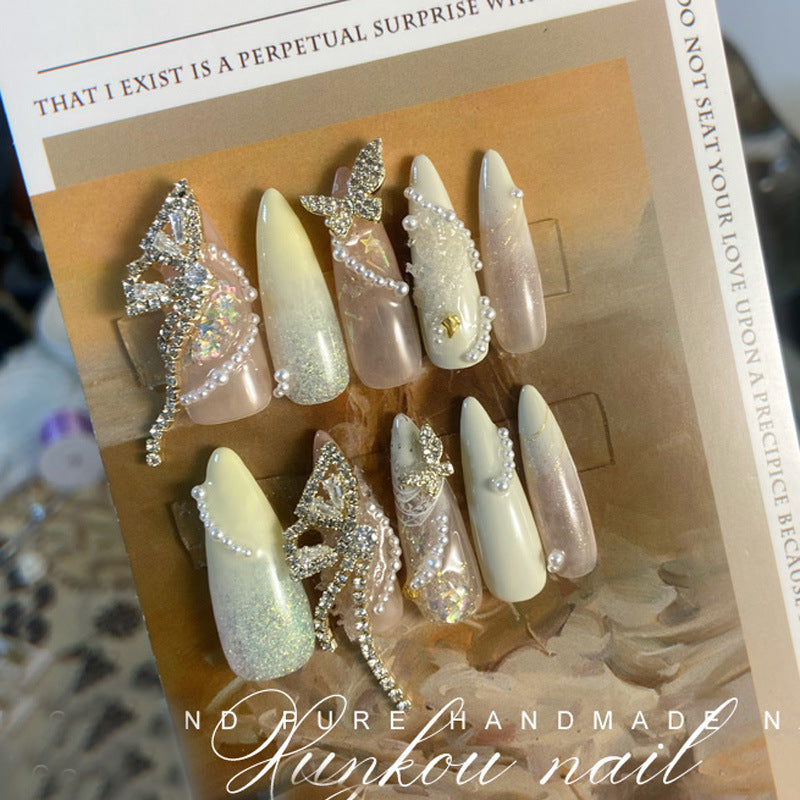 (Hand-Made Nail) Purple White Heavy Industry Secret Garden Flash Pink Diamond Pearl Sequins Hand-Worn Nail Beauty Ins Style Disassembly