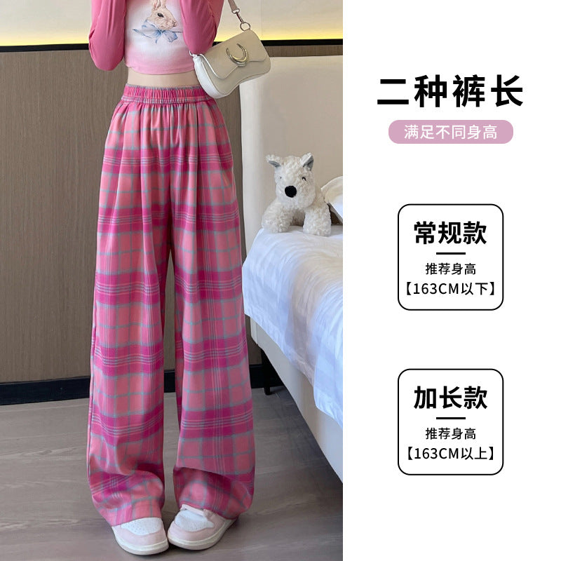 Dopamine pants Free shipping Tattoo Autumn 24 new dopamine plaid pants women's high-waisted versatile casual trousers narrow version vertical contrasting wide-leg trousers