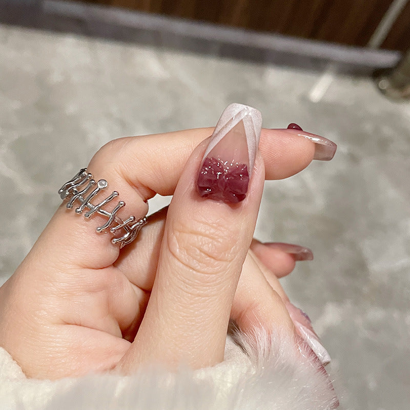 玫瑰晚宴穿戴甲温柔指甲贴片蝴蝶结美甲片爱心假指甲轻奢美甲贴片