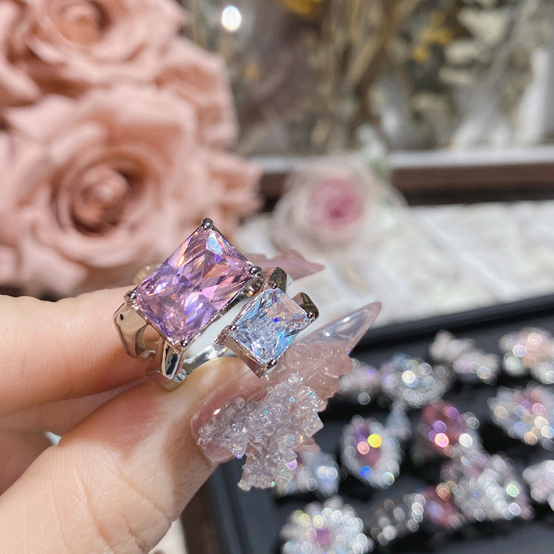 山茶璀璨粉色爱心轻奢公主戒指女 精工镀18K蝴蝶结阿斯切粉锆指环