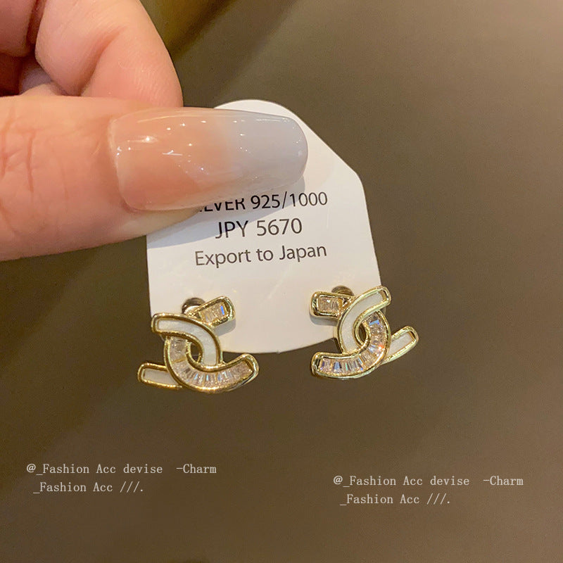 真金电镀银针锆石几何耳环新款时尚高级感耳钉小众轻奢耳饰批发女