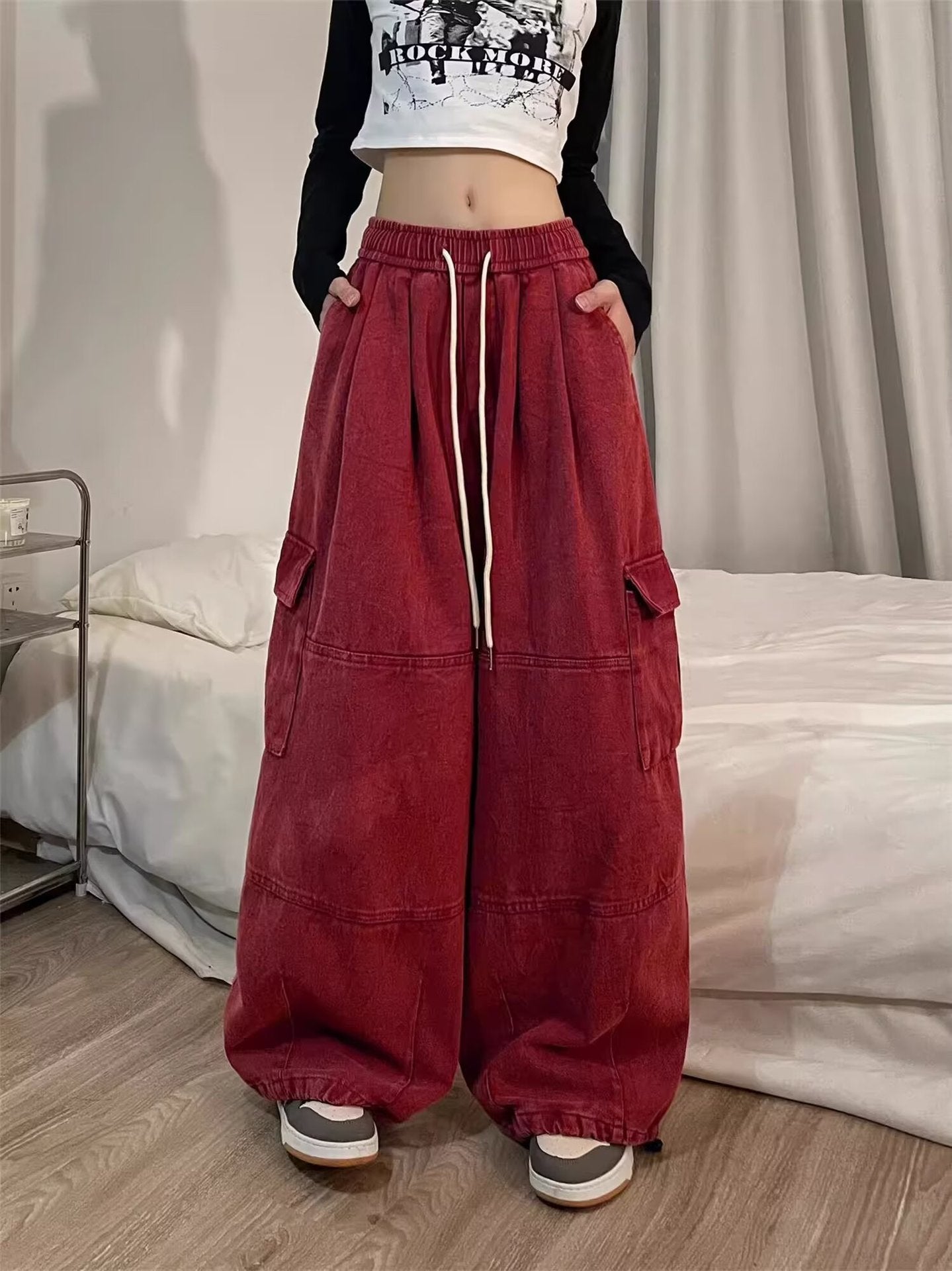 Dopamine pants Free shipping Tattoo 2024 new dopamine thin casual pants niche simple loose straight tied feet hip hop color overalls tide