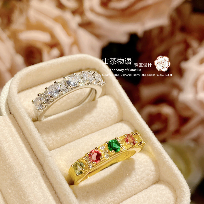 Camellia直播新品套装仿彩色碧玺糖果色开口戒指黄金色活口指环女