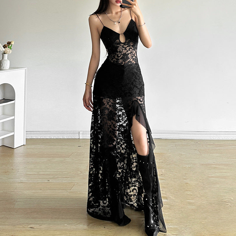 Free shipping  summer new women's clothing solid color slim-fitting high-waisted fashion V-neck suspender gauze dress dress