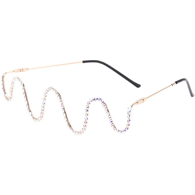 Women's fashion glasses波浪镶钻ins无镜片凹造型网红眼镜框架潮个性装饰线条显瘦素颜镜