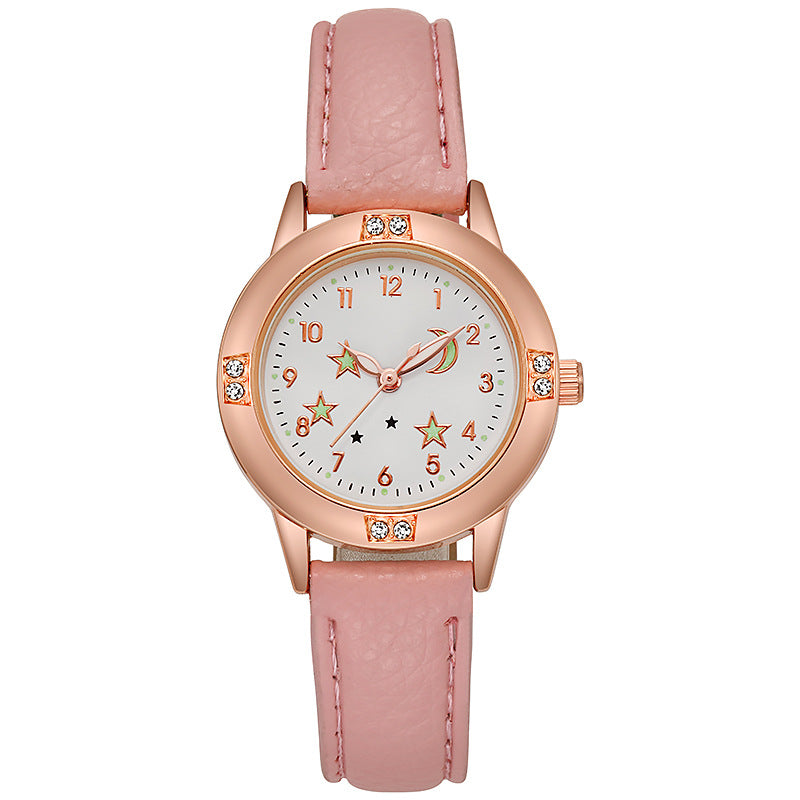 Fashion women's watchLuminous Diamond Belt Women's Watch Alloy Rose Gold Middle School Student Quartz Watch Cross-Border Watch Wholesale