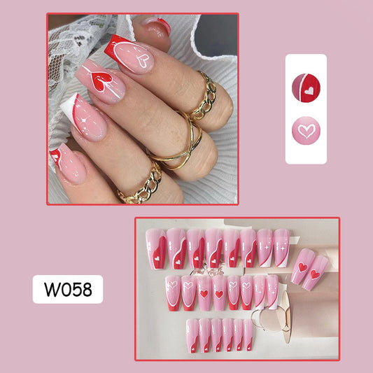 红白爱心穿戴甲粉色nails 星星跨境美甲片外贸假指甲长甲美甲贴片