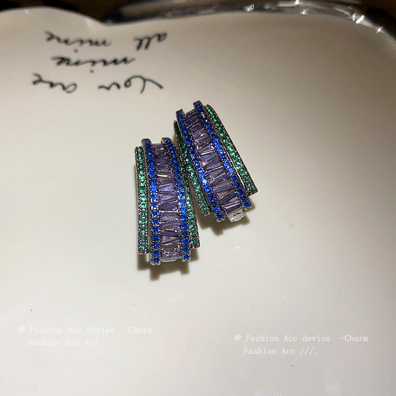 中古锆石镶钻弧形耳扣欧美小众复古耳环时尚百搭设计感耳饰批发女