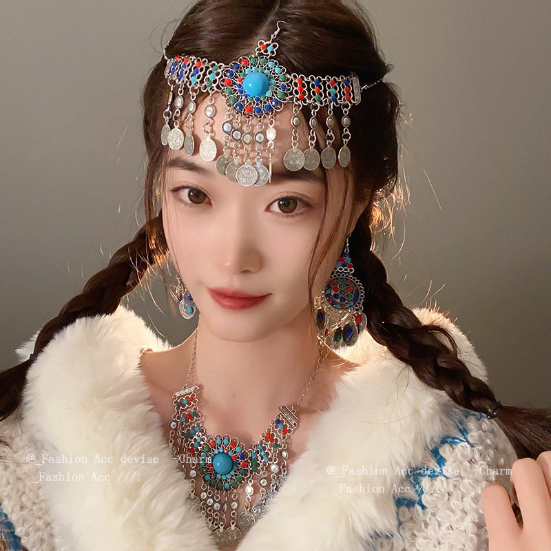 民族风花朵流苏几何项链新款小众设计感锁骨链时尚高级感饰品批发