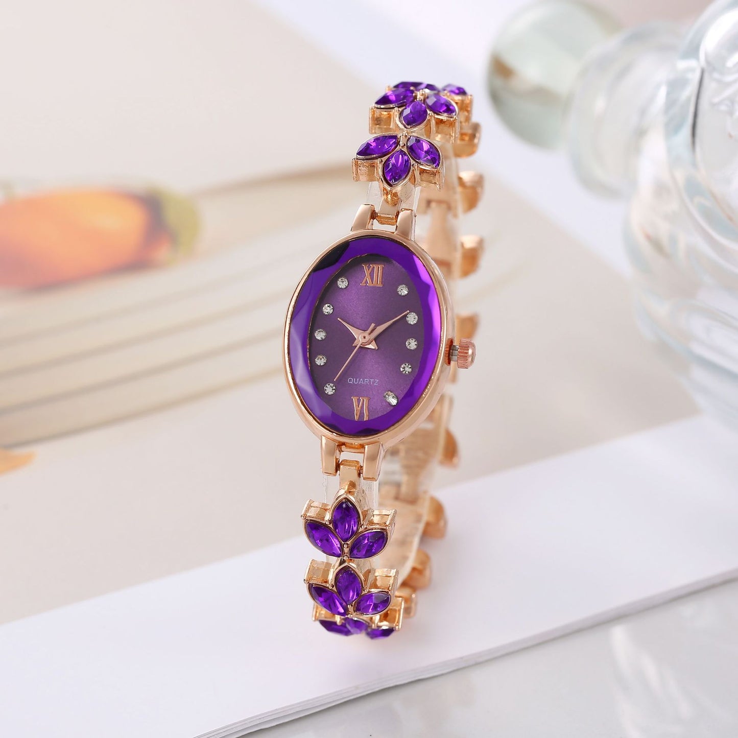 Fashion women's watchIn Stock Direct Supply Wheat Bracelet Watch Popular Violet Petals Light Luxury Jewelry Women's Watch Waterproof Women's Watch