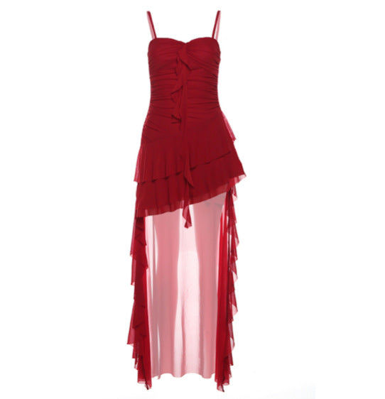 Free shipping  new women's clothing solid color slim-fitting high-waisted fashion one-word collar suspender dress women dress