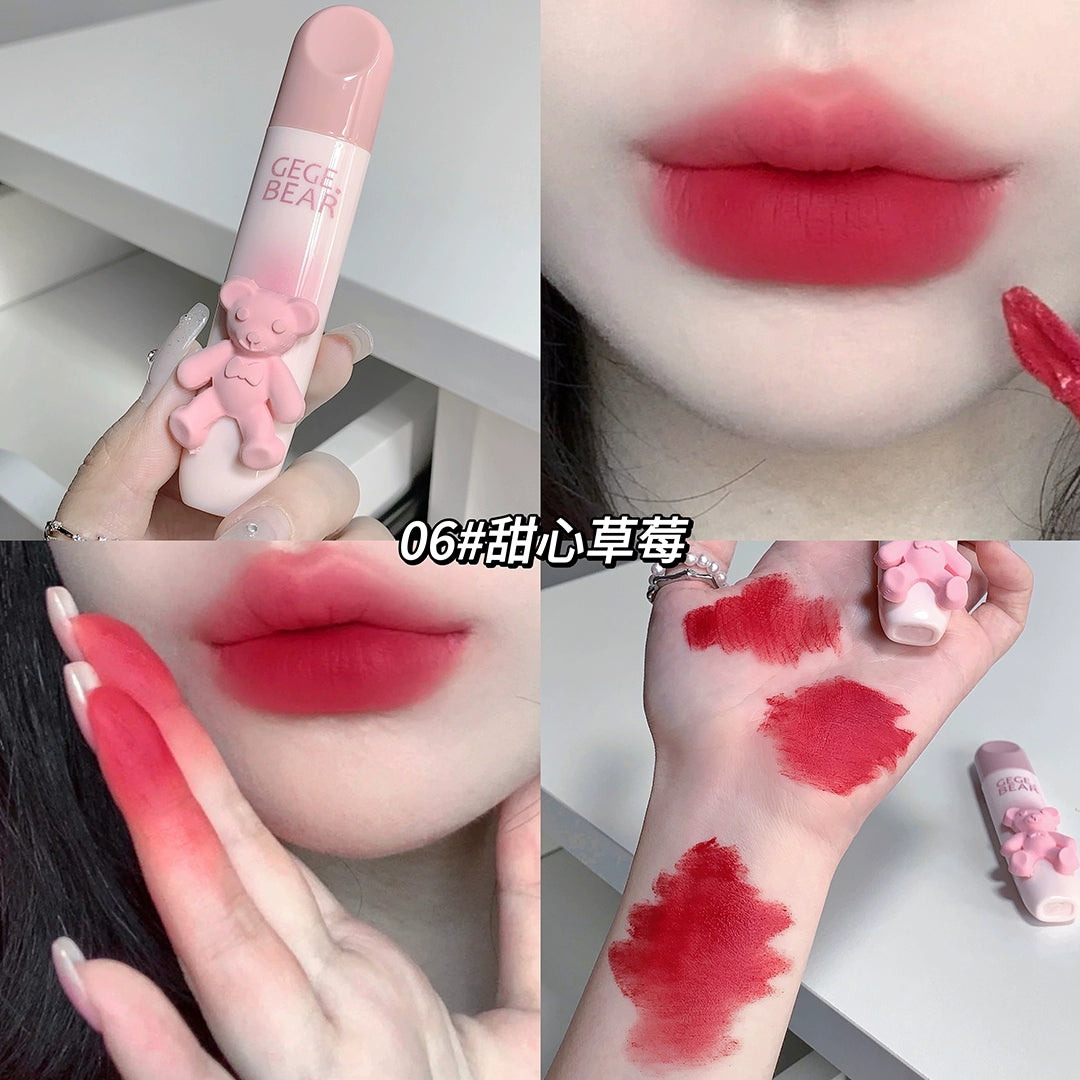 立体小熊口红唇釉丝绒哑光雾面口红防水不脱色柔雾唇釉