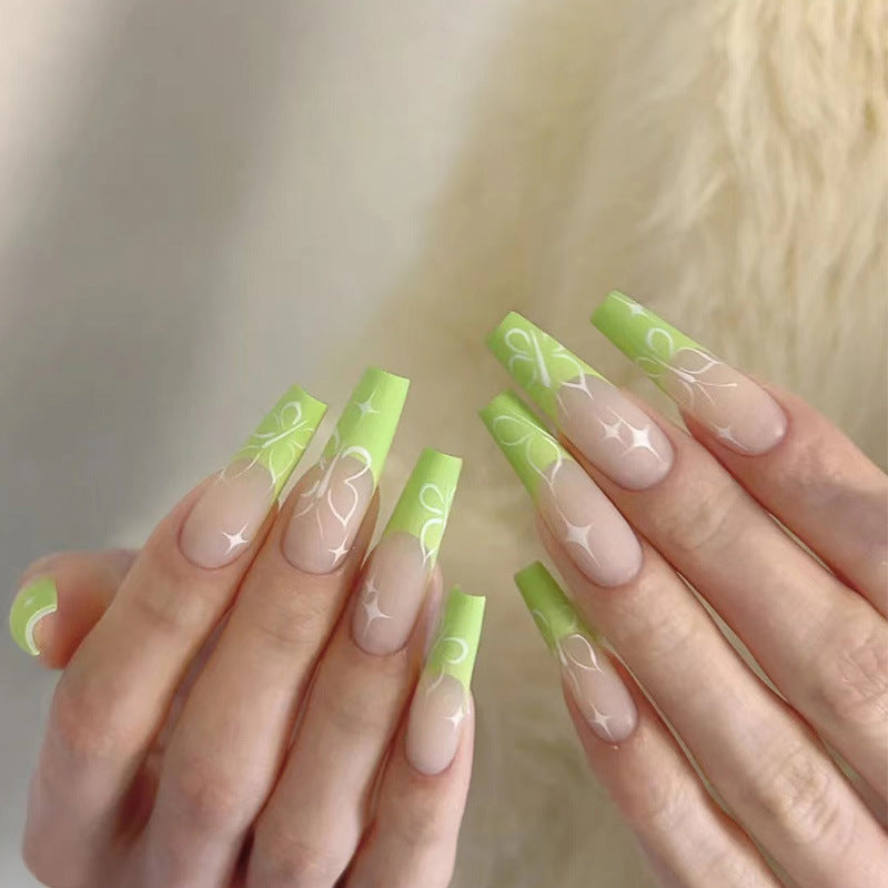 芥绿蝴蝶穿戴甲不规则nails 跨境美甲片外贸假指甲长芭蕾美甲贴片