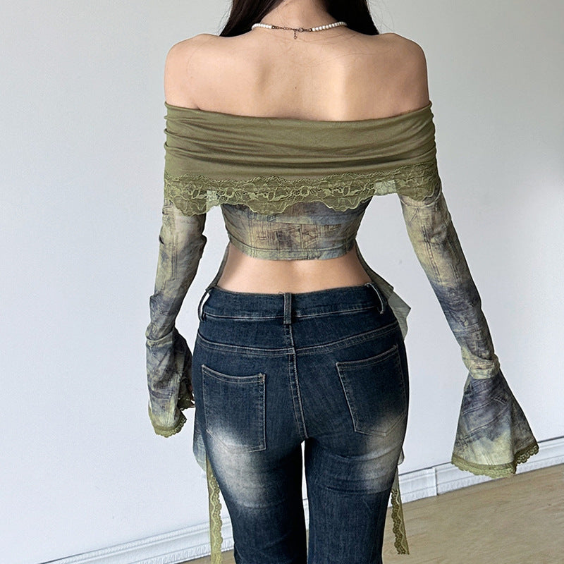 Free shipping  new women's clothing solid color slim-fit street fashion one-word collar long-sleeved halter top tops