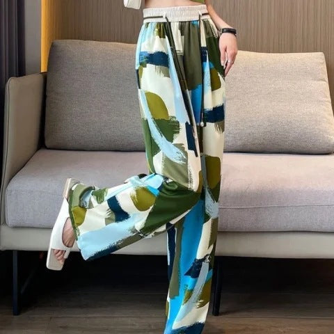 Free shipping  tie-dye wide-leg pants women's 2023 summer thin colorful dopamine drape thin straight casual pants tide