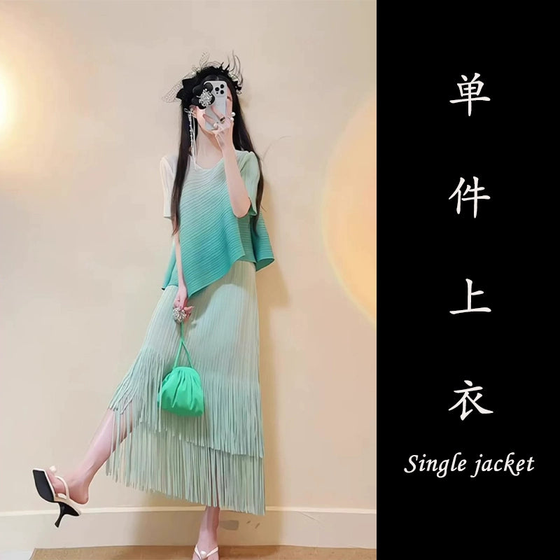 Dopamine dress Free shipping Tattoo summer dopamine wear beautiful fashion temperament socialite mint green gradual change top can be salt can be sweet suit skirt