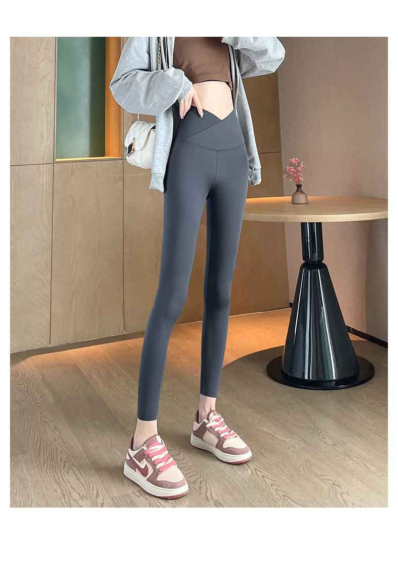 The fifth generation Fashion women's wear Cross Waist Shark Pants   Skinny Yoga Pants High Waist Shaping Yoga Weight Loss Pants Outerwear Leggings