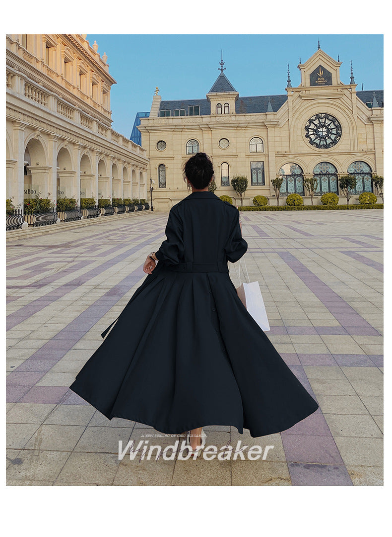 Fashion women's wear Real Shot Large Skirt Windbreaker Dress Women's Mid-Length 2024 Autumn and Winter Clothing New Waist Trimming Fashion Fashion Coat
