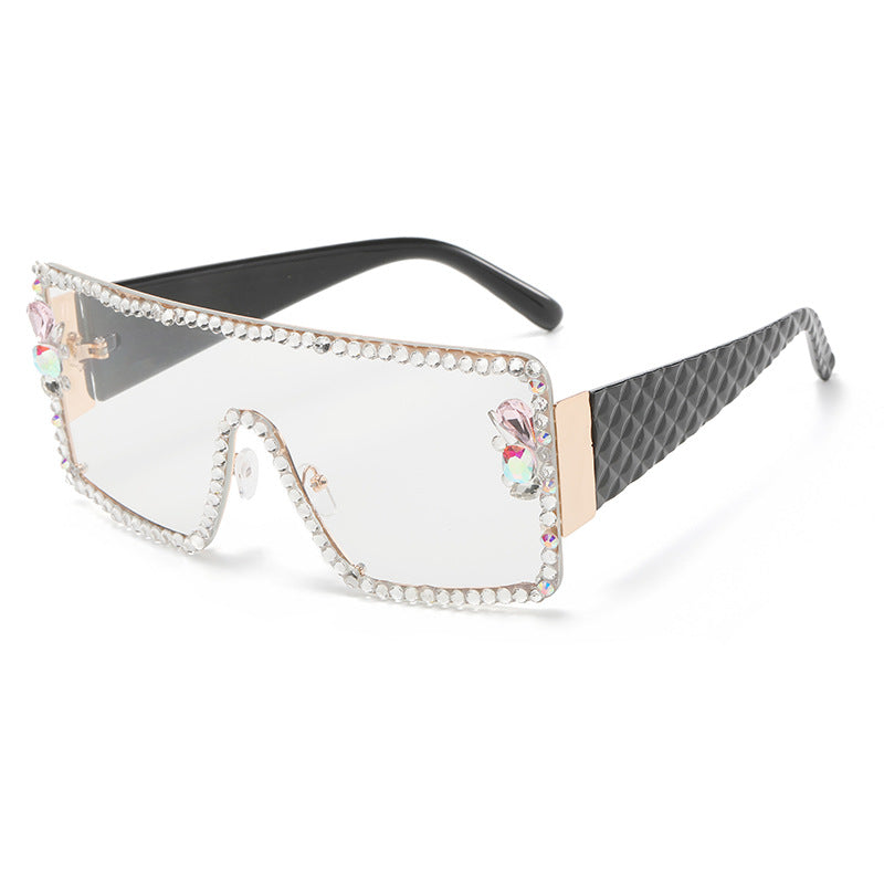 Women's fashion glasses 新款欧美大框镶钻太阳镜女防紫外线眼镜圆脸大脸显瘦影楼拍照墨镜