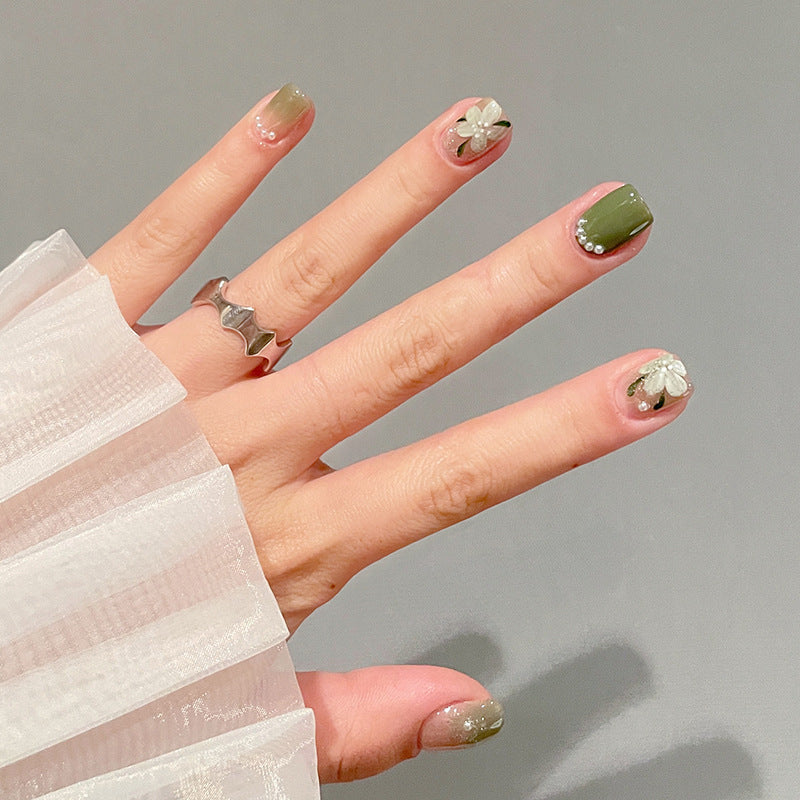 绿野仙踪穿戴甲山茶花珍珠指甲贴片美甲片假指甲美甲贴片成品甲片