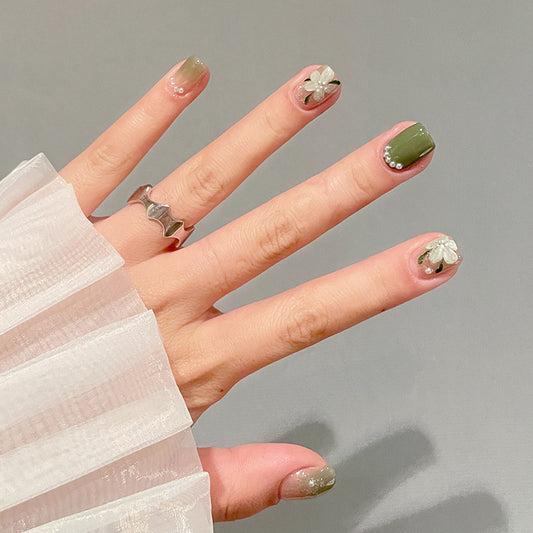 绿野仙踪穿戴甲山茶花珍珠指甲贴片美甲片假指甲美甲贴片成品甲片