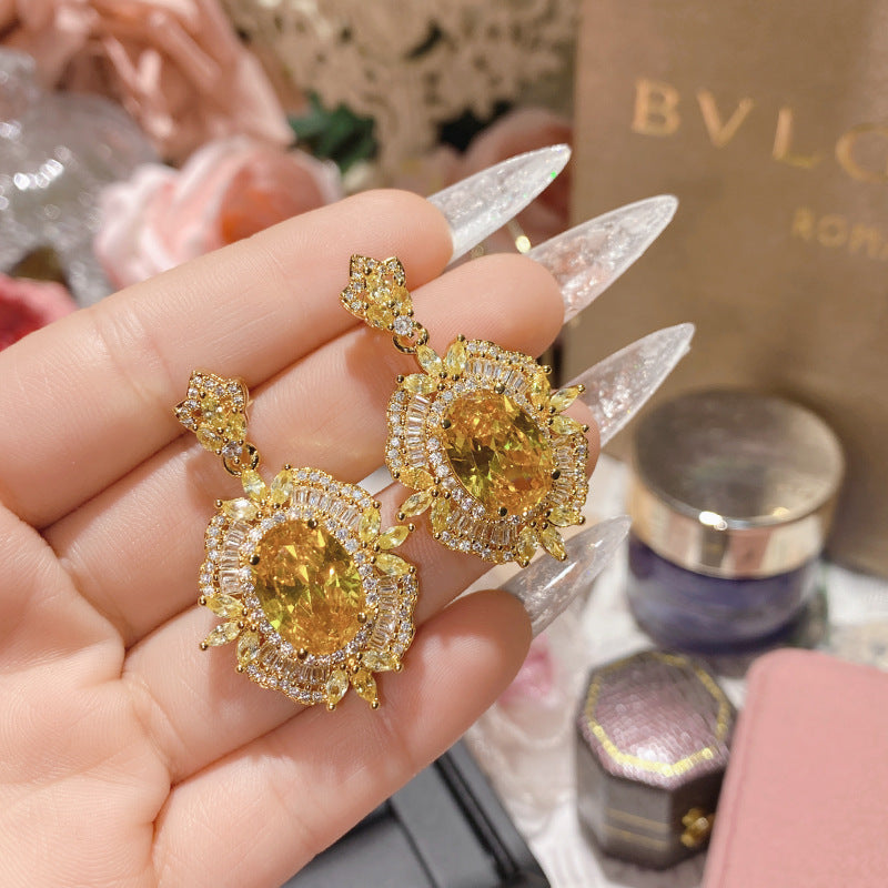 山茶珠宝展金黄宝石系列耳饰 镀18K金微镶多切面锆石闪耀高级耳钉