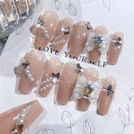 Fashion  nail New Nail Beauty Wear Nail Ins Advanced Pure Desire Wind Nail Patch Wear Nail Bow Nail Stickers A30