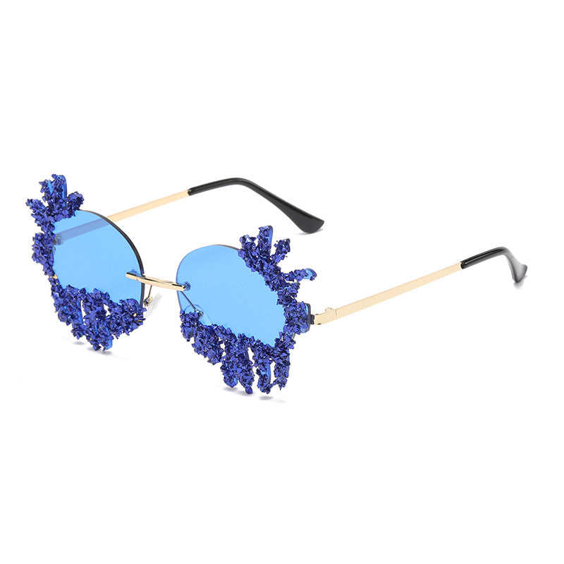 Women's fashion glasses 2023欧美大框架镶钻墨镜跨境潮流水晶钻石太阳眼镜户外防晒显瘦女