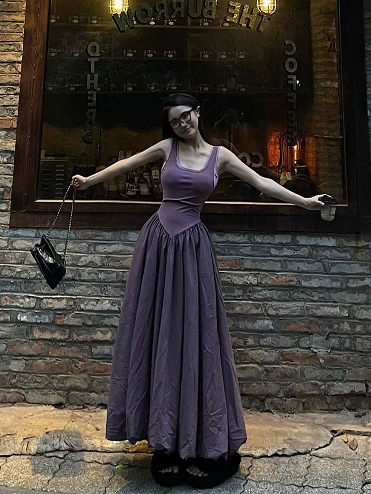 Fashion women's wear French Retro Pure Desire Sexy Sling Dress Female Elegant Backless Design Gentle Fake Two Pieces A- line Dress