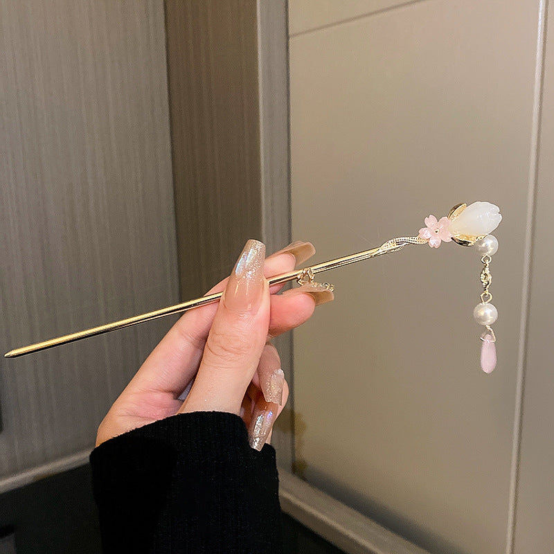 头饰发簪新中式桃花花朵流苏发簪甜美小清新发钗气质文艺范个性发饰批发女