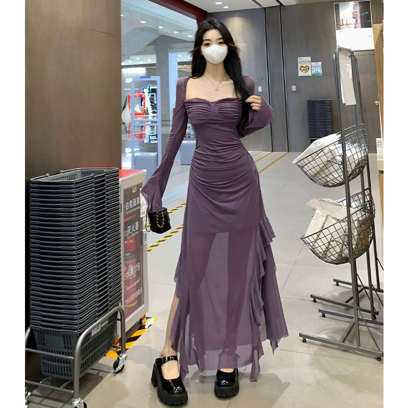 Fashion women's wear Unique Purple Dress Spring plus Size Slightly Oversized Girls Slimming Chic and Beautiful Dress Long Dress