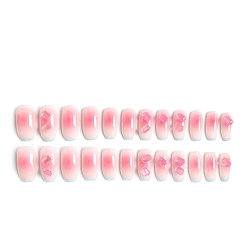 Fashion  nail Hot Rock Candy Cube Diamond Manicure Fake Nails Fairy Sweet Short Blush Square Diamond Wear Manicure Y53