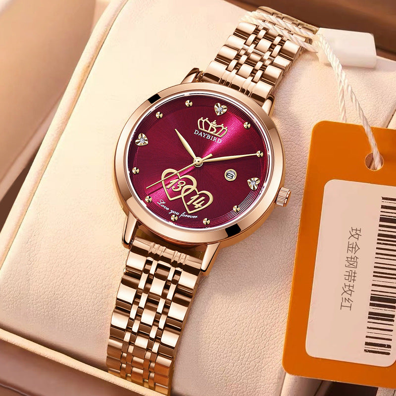 Fashion women's watchDaybird New Valentine's Day Gift for Life 1314 Quartz Calendar Steel Strap Women's Watch