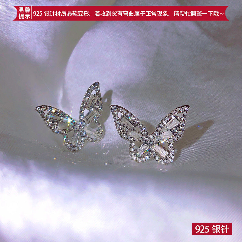 银针锆石蝴蝶耳钉 简约高级感时尚气质个性耳环 2023新款耳饰批发