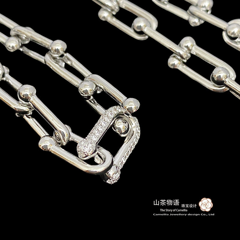 Camellia欧美链条短款马蹄颈链镀金轻奢潮流重工嘻哈百搭情侣套