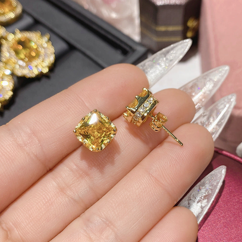 山茶珠宝展金黄宝石系列耳饰 镀18K金微镶多切面锆石闪耀高级耳钉