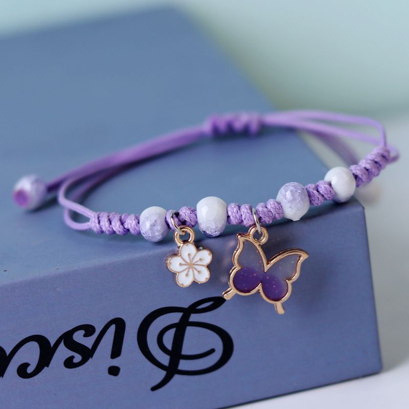 首饰手链Rinhoo Fashion Handmade Purple Butterfly Flower Bracelet For