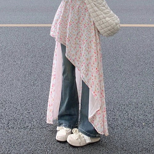 Fashion women's wear Floral Strap Dress Women's Summer Small Waist Slimming Sweet and Spicy Skirt Jeans Two-Piece Suit