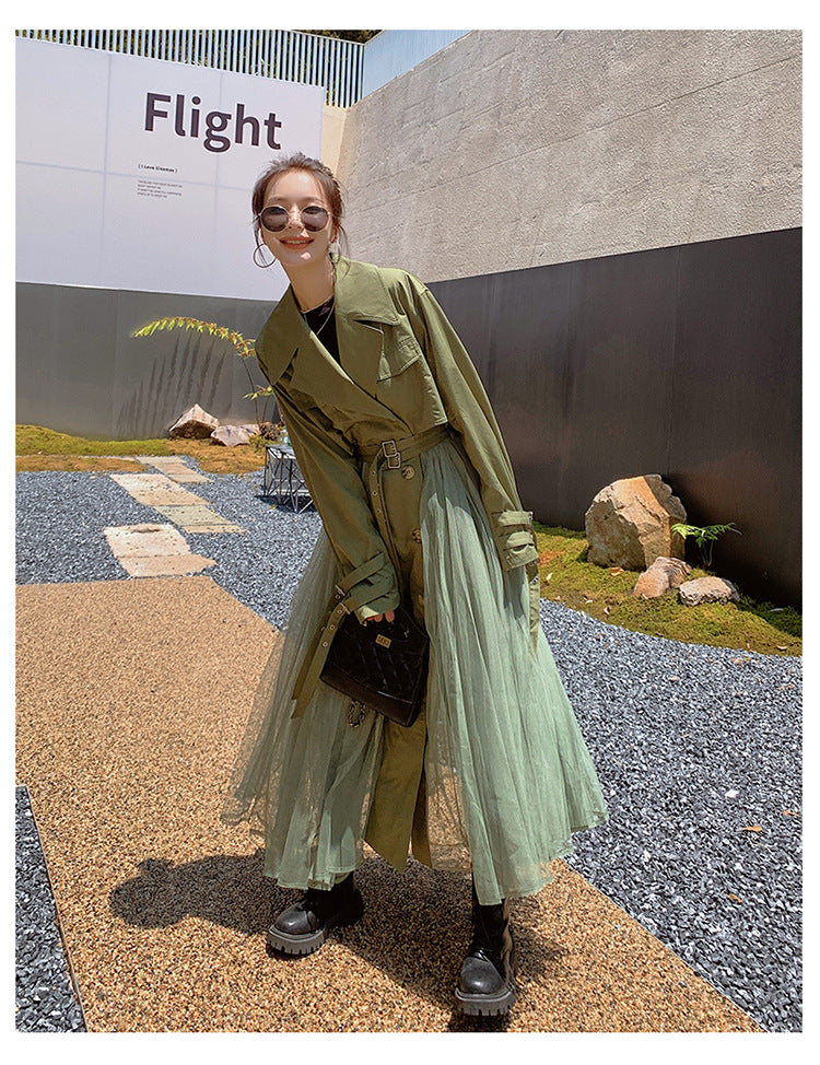 Fashion women's wear A Large Number of in Stock 2024   Purpleflower Holly Leaf Spring and Autumn Trench Coat Women's French Mesh Stitching Casual Temperament Coat