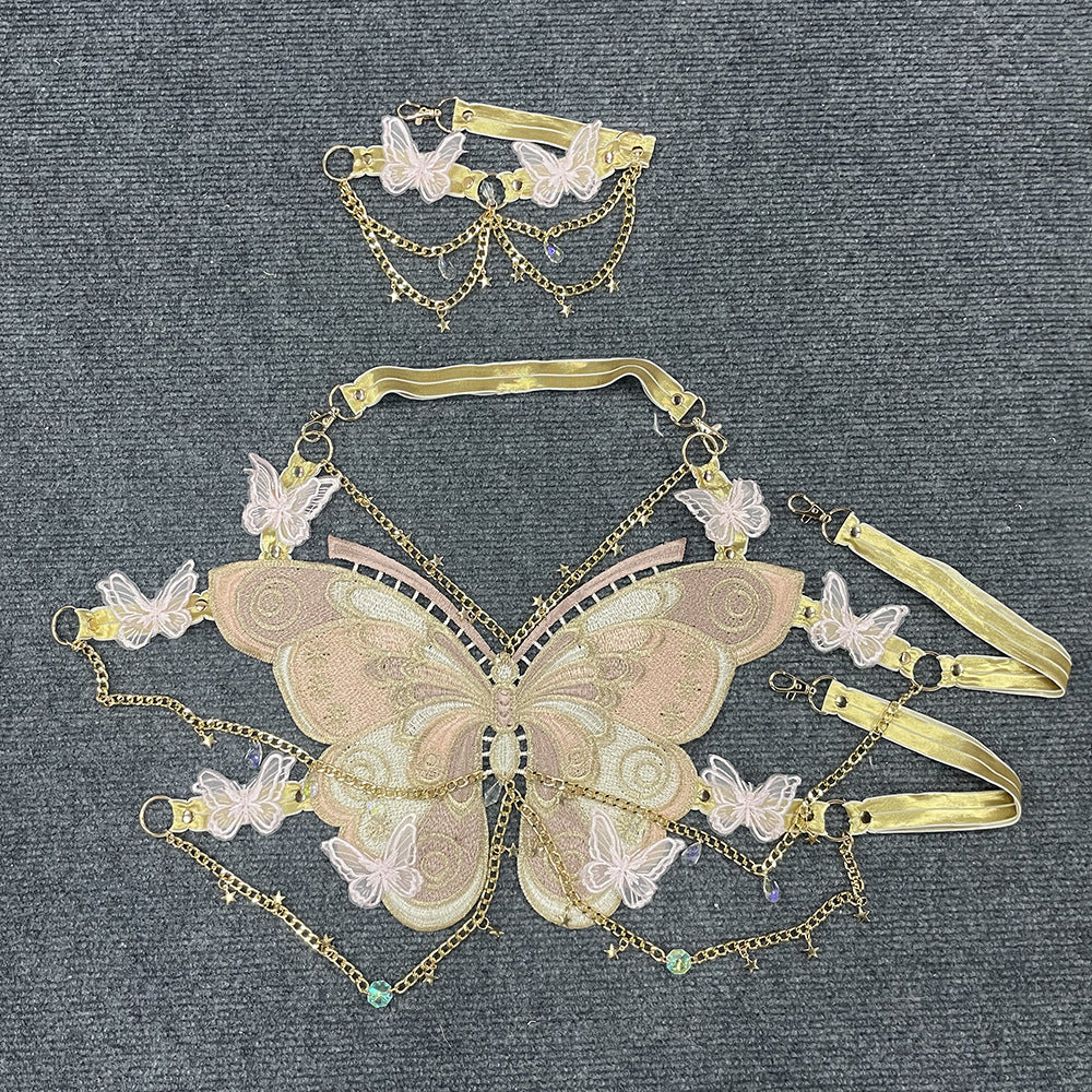 Free shipping butterfly splicing metal crystal pendant ultra-short sling small vest tops