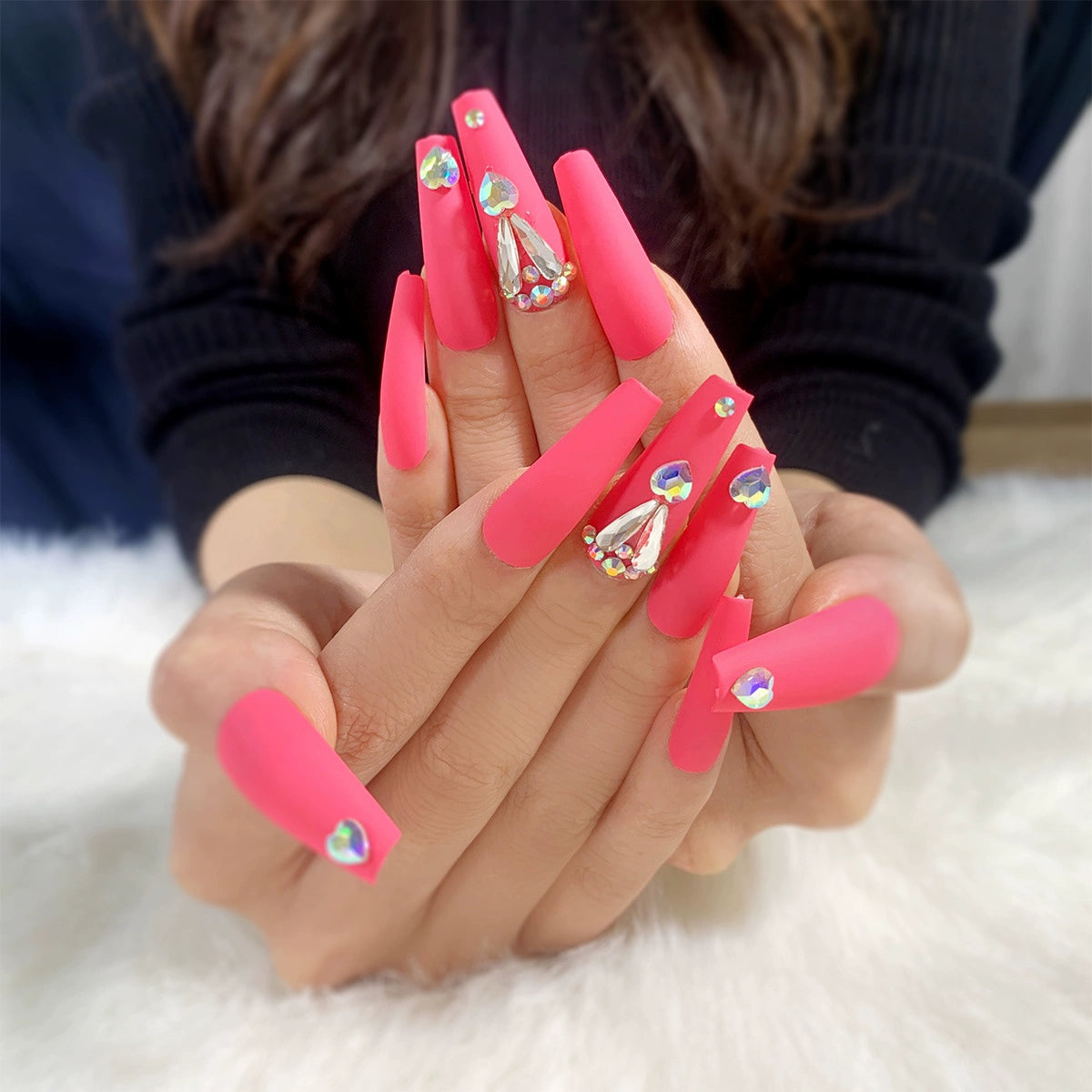 (Hand-made nail) super long hot girl wears nail chips, glitter nail patches, fake nail stickers, and finished products, sexy and exaggerated, European and American style wearables