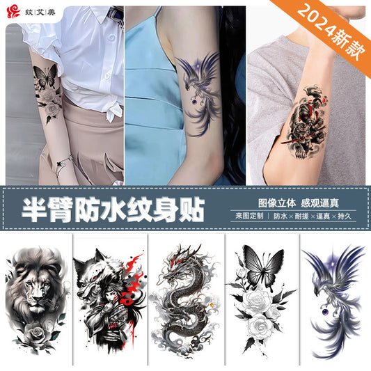 Free shipping Tattoo Small Full Arm Waterproof Tattoo Sticker Half Sleeve Arm Lion Animal Long-Lasting Cross-Border European and American Tattoo Sticker Paper Tattoo