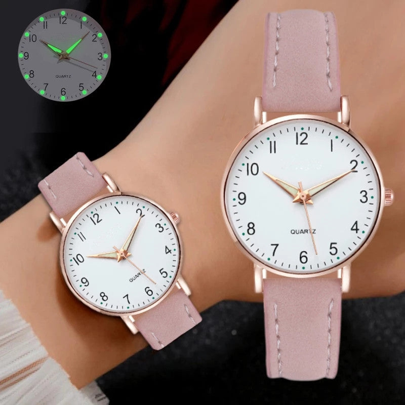 Fashion women's watchNew Simple Digital Men's and Women's Luminous Watch Small Fresh Matte Leather Casual Watch Women's Quartz Watch