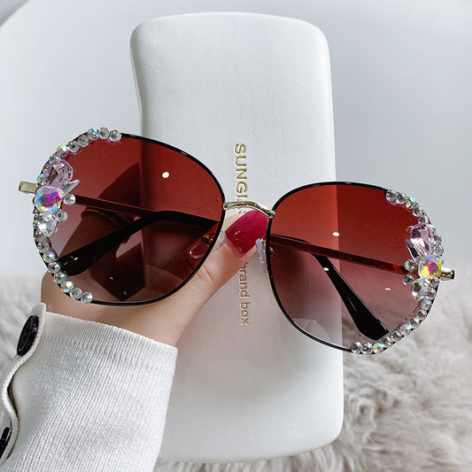 Women's fashion glasses 2022新款偏光镶钻女士墨镜潮遮阳ins太阳眼镜时尚多边形大框眼镜