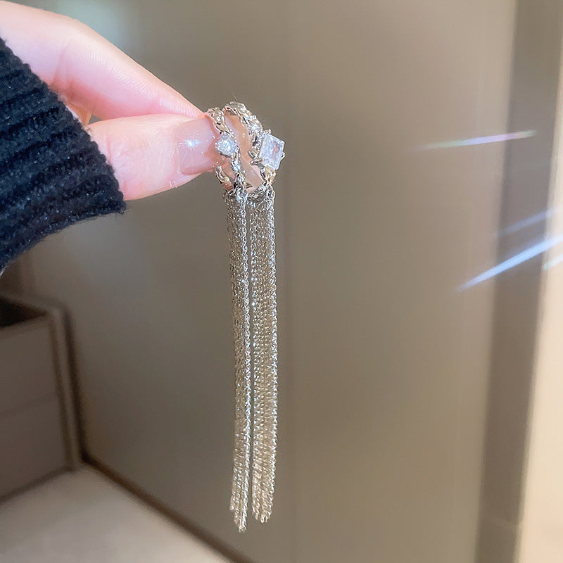 银色三层几何流苏耳夹小众时尚冷淡风耳环轻奢百搭高级感耳饰批发