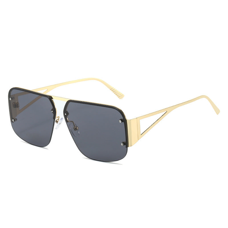 Women's fashion glasses 2024亚马逊热款时尚飞行员太阳镜 欧美复古窗帘半框百搭方形墨镜