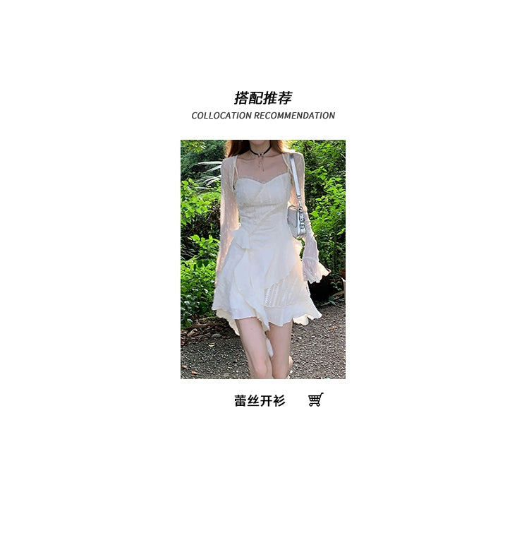 Fashion women's wear Dream Seven77 French Style Irregular Spaghetti-Strap Dress Women's Spring New Ruffled Design Short Skirt